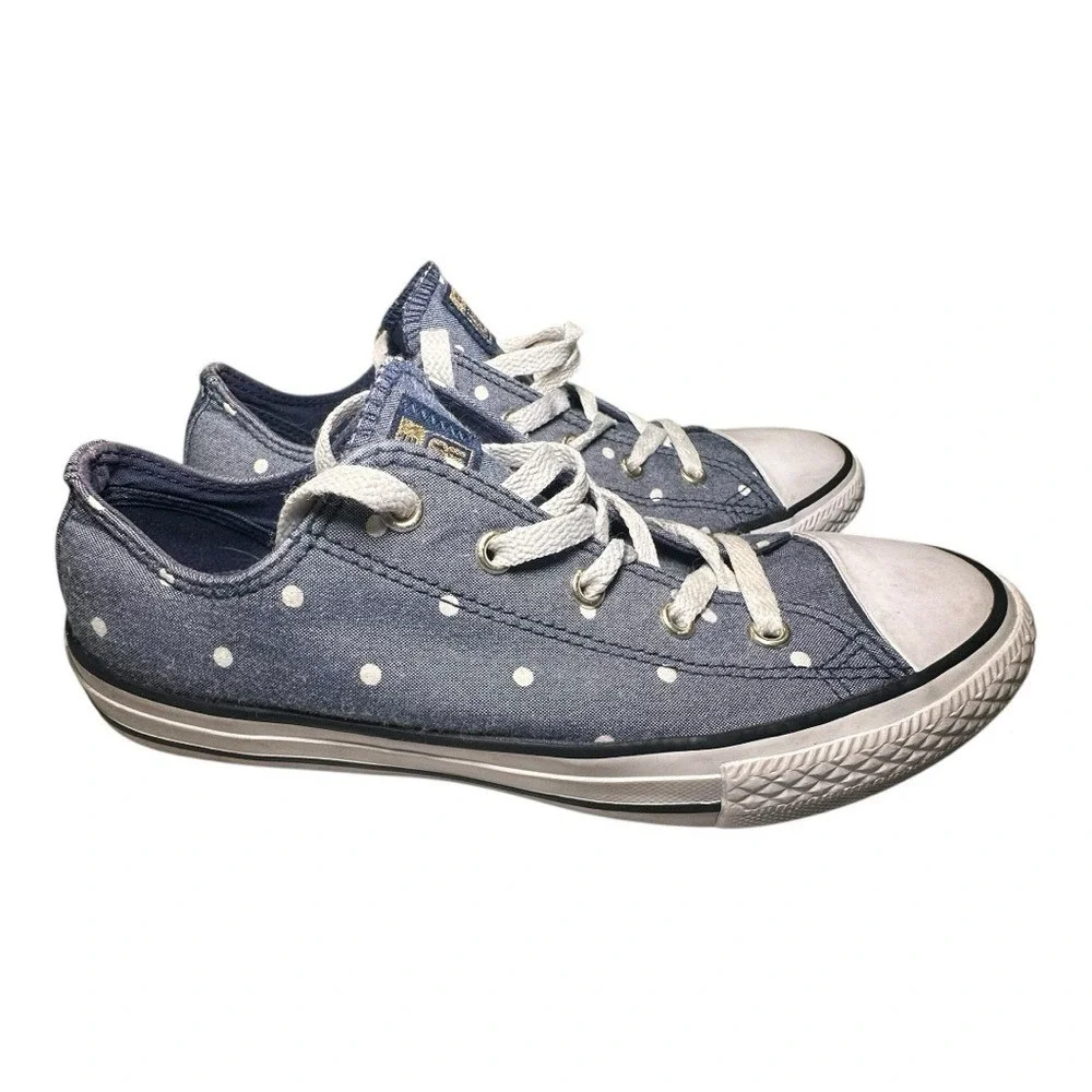 Converse Chuck Taylor All Star Denim Polka Dot Sneakers Womens 4 Youth 3.5 Blue